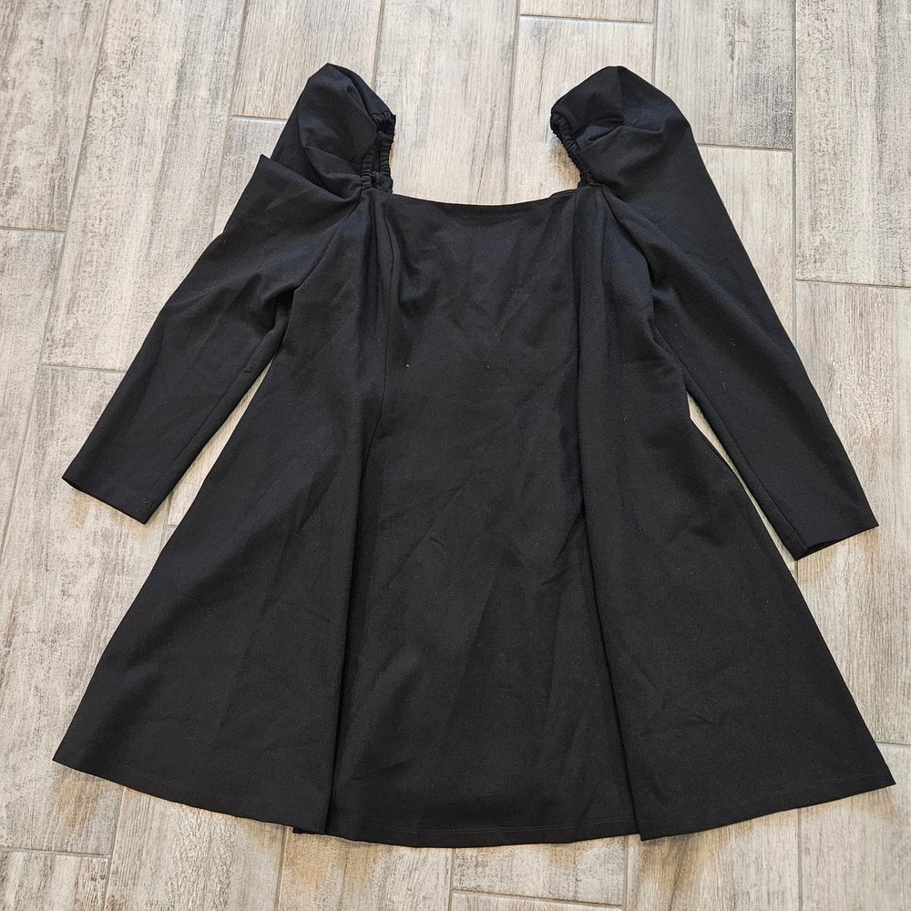 Selkie Mini Dress Size 4X Black Square Neck Puff Long Sleeve Fit and Flare Goth